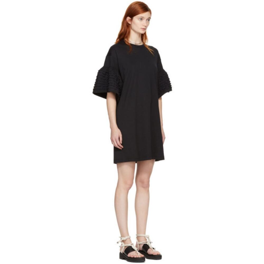 Black Mini Dress with Pleated Sleeve Detail